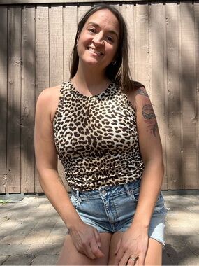 Leopard Print Sleeveless Tank Top - Beige/Brown Medium